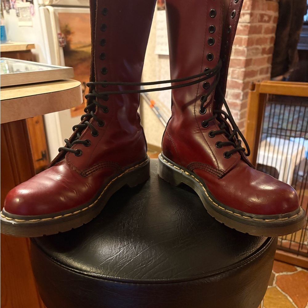 Dr. Martens Burgundy Leather Lace-Up Combat Boots